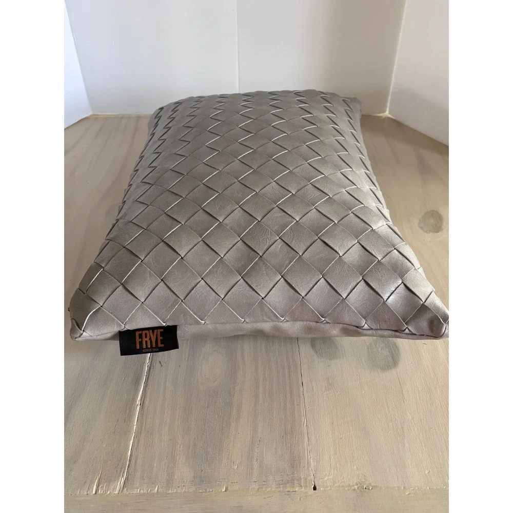 Frye Gray Woven Faux Leather Decorative Throw Pillow Rectangular 20x13 Modern